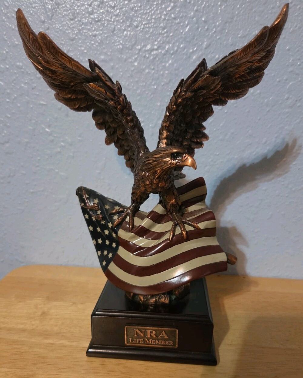 NRA Endowment Member Eagle On American Flag Statue Figure Bronze Finish
